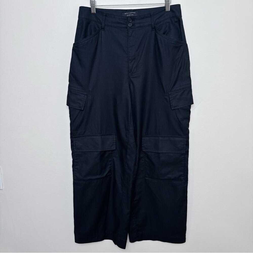 Banana Republic Womens 8 High Rise Cargo Wide Leg Black Painter Pant - Picture 2 of 14